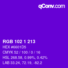 Color code: RGB 102 1 213 | qconv.com