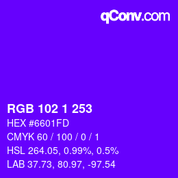 Color code: RGB 102 1 253 | qconv.com