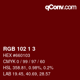 Color code: RGB 102 1 3 | qconv.com