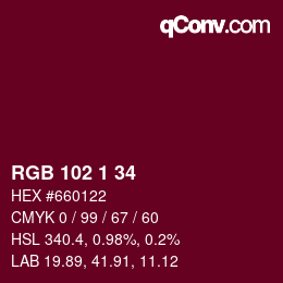 Color code: RGB 102 1 34 | qconv.com