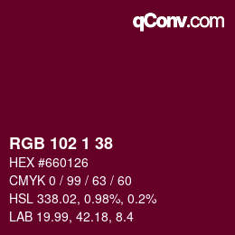 Color code: RGB 102 1 38 | qconv.com