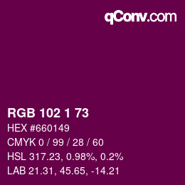 Color code: RGB 102 1 73 | qconv.com