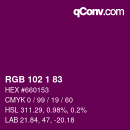 Color code: RGB 102 1 83 | qconv.com