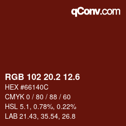 カラーコード: RGB 102 20.2 12.6 | qconv.com
