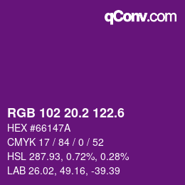 カラーコード: RGB 102 20.2 122.6 | qconv.com