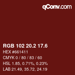 カラーコード: RGB 102 20.2 17.6 | qconv.com