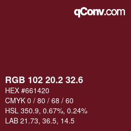 カラーコード: RGB 102 20.2 32.6 | qconv.com