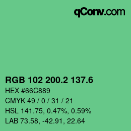 カラーコード: RGB 102 200.2 137.6 | qconv.com