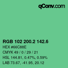 カラーコード: RGB 102 200.2 142.6 | qconv.com