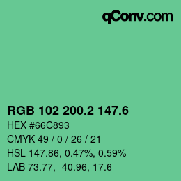カラーコード: RGB 102 200.2 147.6 | qconv.com