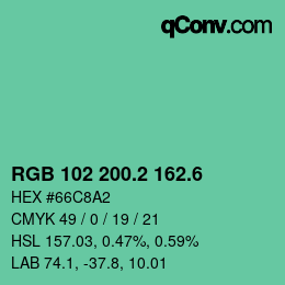 カラーコード: RGB 102 200.2 162.6 | qconv.com