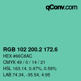 カラーコード: RGB 102 200.2 172.6 | qconv.com