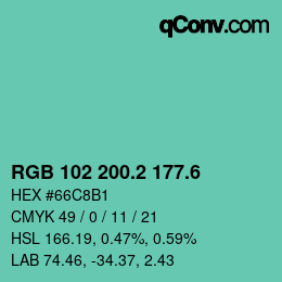 カラーコード: RGB 102 200.2 177.6 | qconv.com