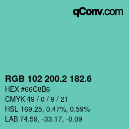 カラーコード: RGB 102 200.2 182.6 | qconv.com