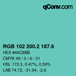 カラーコード: RGB 102 200.2 187.6 | qconv.com