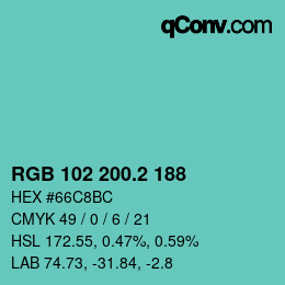 カラーコード: RGB 102 200.2 188 | qconv.com