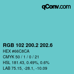 カラーコード: RGB 102 200.2 202.6 | qconv.com