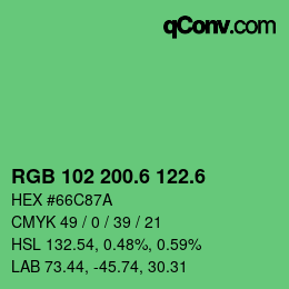 カラーコード: RGB 102 200.6 122.6 | qconv.com