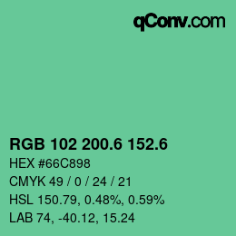 カラーコード: RGB 102 200.6 152.6 | qconv.com