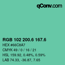 カラーコード: RGB 102 200.6 167.6 | qconv.com