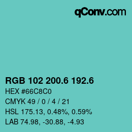 カラーコード: RGB 102 200.6 192.6 | qconv.com
