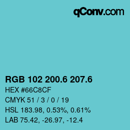 カラーコード: RGB 102 200.6 207.6 | qconv.com