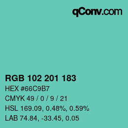 Color code: RGB 102 201 183 | qconv.com