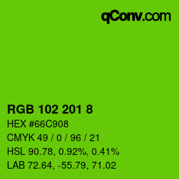 カラーコード: RGB 102 201 8 | qconv.com