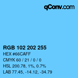 Color code: RGB 102 202 255 | qconv.com