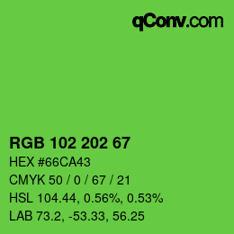 Color code: RGB 102 202 67 | qconv.com
