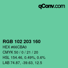 Color code: RGB 102 203 160 | qconv.com