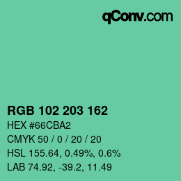 Color code: RGB 102 203 162 | qconv.com