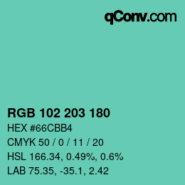 Color code: RGB 102 203 180 | qconv.com
