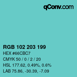 Color code: RGB 102 203 199 | qconv.com