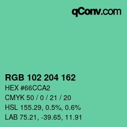 Color code: RGB 102 204 162 | qconv.com