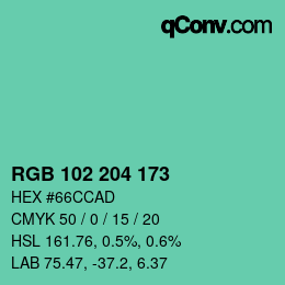 Color code: RGB 102 204 173 | qconv.com
