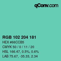 Color code: RGB 102 204 181 | qconv.com