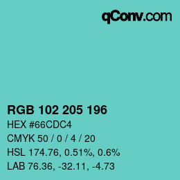 Color code: RGB 102 205 196 | qconv.com