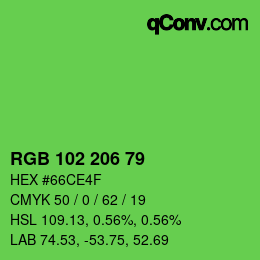 Color code: RGB 102 206 79 | qconv.com
