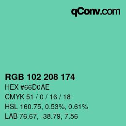 カラーコード: RGB 102 208 174 | qconv.com