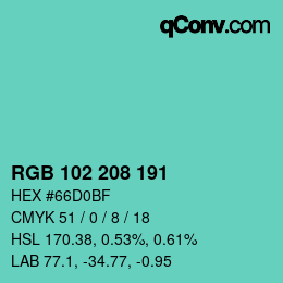 Color code: RGB 102 208 191 | qconv.com