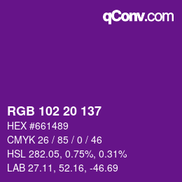 Color code: RGB 102 20 137 | qconv.com