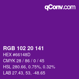 Color code: RGB 102 20 141 | qconv.com