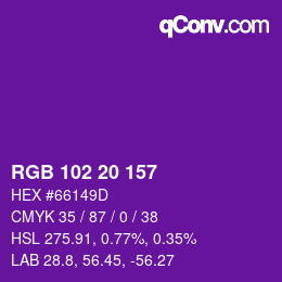 Color code: RGB 102 20 157 | qconv.com