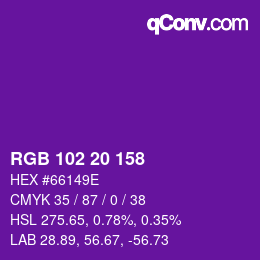 Color code: RGB 102 20 158 | qconv.com