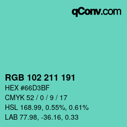 Color code: RGB 102 211 191 | qconv.com
