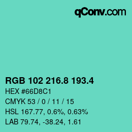 カラーコード: RGB 102 216.8 193.4 | qconv.com