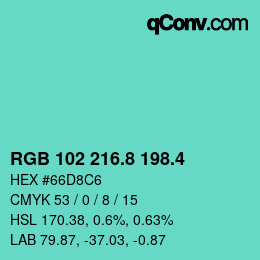 カラーコード: RGB 102 216.8 198.4 | qconv.com