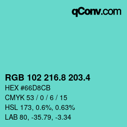 カラーコード: RGB 102 216.8 203.4 | qconv.com