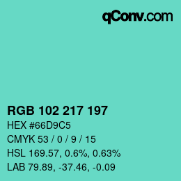 カラーコード: RGB 102 217 197 | qconv.com